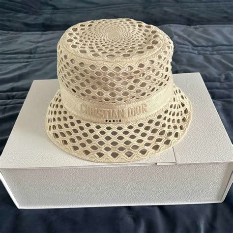 Dior Mesh Small Brim Bucket Hat Ecru Cotton 